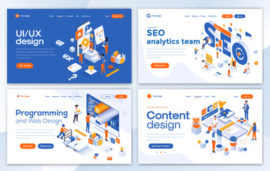 Wall Mural - flat modern design of landing page template - web velopment set