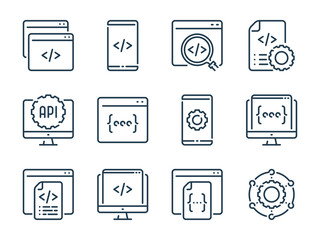Programming and Development related vector line icons. Web and Application Development outline icon set.