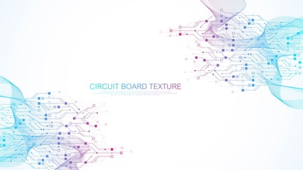 Aufkleber - Abstract background with High-tech technology texture circuit board texture. Abstract circuit board banner wallpaper. Electronic motherboard vector illustration