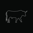 Outline bull white line art on a black background, symbol of 2021 year, vector hand draw illustration for design and creativity
