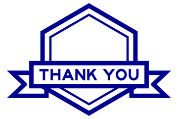 Sticker - Hexagon blue vintage label banner in color with word thank you on white background
