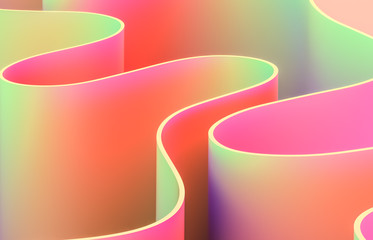 Poster - Abstract 3d art background with curve shape. Holographic color.