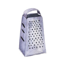 Metal Or Steel Grater Isolated On White Background. Hand Drawn Watercolor Illustration.
