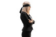 Profile shot of a businesswoman wearing a blindfold