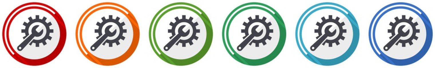 Poster - Repair, industry, service concept icon set, flat design vector illustration in 6 colors options for webdesign and mobile applications