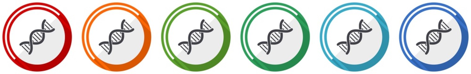 Aufkleber - Dna, genetic molecule icon set, flat design vector illustration in 6 colors options for webdesign and mobile applications