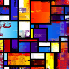 Leinwandbilder - Grunge geometric pattern in patchwork block design Mondrian style. Seamless vector geometric pattern.