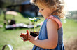 © Halfpoint - Small girl with dirty hands outdoors in garden, sustainable lifestyle concept.