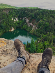 hiking boots in the mountains
