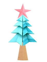 Wall Mural - Blue Origami christmas tree with pink star decoration