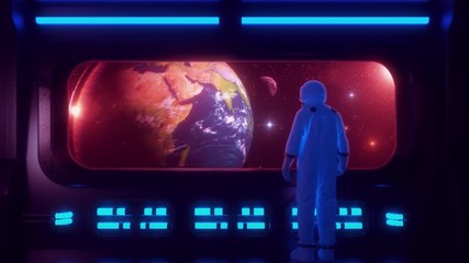 Wall Mural - Sci-Fi Earth from a Window in Space Loop Motion Background