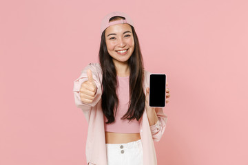 smiling young asian woman girl in casual clothes cap isolated on pastel pink wall background. people