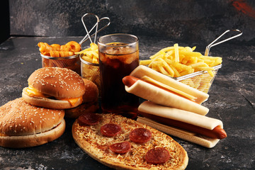 Wall Mural - Unhealthy products. food bad for figure, skin, heart and teeth.