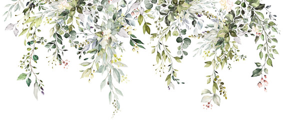 tropical watercolor herbal branch with leaves . card with nature