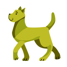 Flat Illustration Of Walking Olive Green Dog