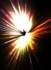 Futuristic lens flare. Light explosion star with glowing particles and lines. Beautiful abstract rays background.