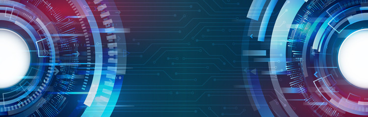 Abstract Wide futuristic sci fi template. Digital technology concept on the blue background. Circuit board vector illustration.