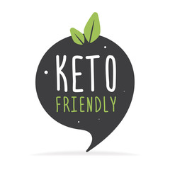 Wall Mural - Keto friendly hand drawn lettering. Vector flat illustration. Healthy food Eco text.