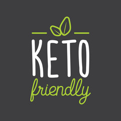 Wall Mural - Keto friendly hand drawn lettering. Vector flat illustration. Healthy food Eco text.