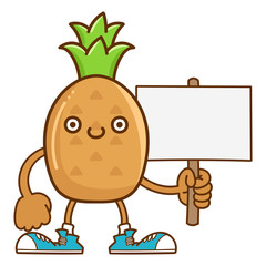 Wall Mural - kawaii smiling pineapple fruit with sneakers cartoon