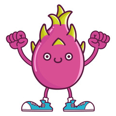 Wall Mural - kawaii smiling dragon fruit with sneakers cartoon