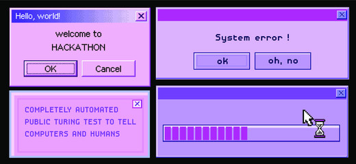 Wall Mural - Old user interface elements, retro message box with buttons. Vaporwave and retrowave style aesthetics.