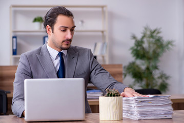 Young male employee working in the office