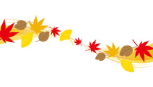 紅葉やイチョウなど秋の葉のウェーブ背景素材
