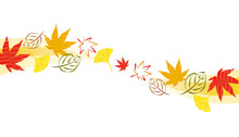 紅葉やイチョウなど秋の葉のウェーブ背景素材　手描き風