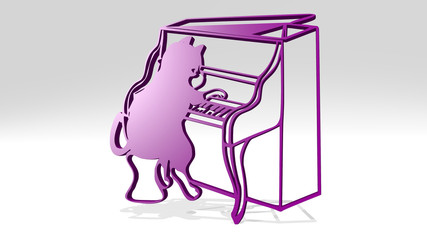 Wall Mural - cat playing piano 3D icon casting shadow, 3D illustration for animal and background
