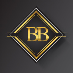 BB Letter logo in a square shape gold and silver colored geometric ornaments. Vector design template elements for your business or company identity.