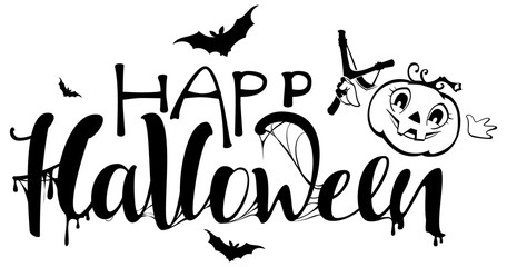 Wall Mural - happy halloween text lettering for greeting card. pumpkin bully with slingshot