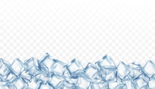 Banner Template With Clear Blue Ice Cubes Realistic Vector Illustration Isolated.