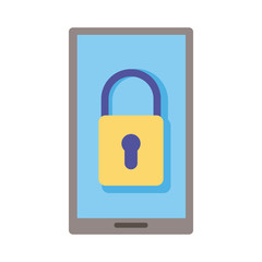 Poster - smartphone device with padlock flat style icon