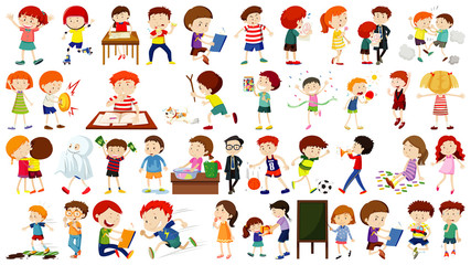 Wall Mural - Set of different kid activities isolated on white background