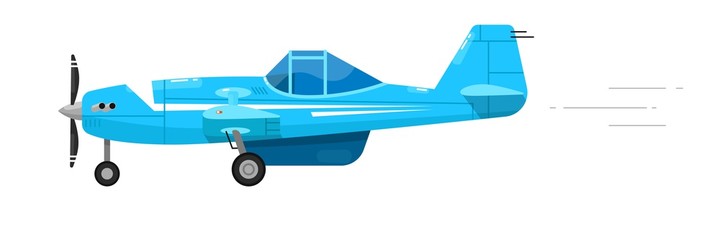 Wall Mural - Light airplane. Isolated flying fast aircraft transport with engine, propeller and cabin side view icon. Vector light airplane transportation flight