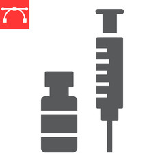 Wall Mural - covid-19 vaccine glyph icon, coronavirus and syringe, vaccination sign vector graphics, editable str