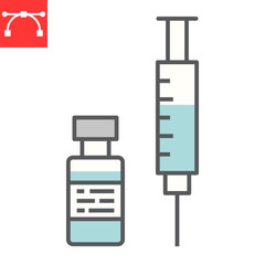 Wall Mural - covid-19 vaccine color line icon, coronavirus and syringe, vaccination sign vector graphics, editabl