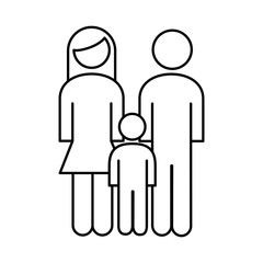 Poster - family parents couple with son figures line style icon