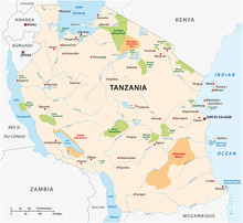 National Park Vector Map Of The East African State Of Tanzania