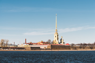 Wall Mural - Saints Peter and Paul cathedral and the fortress, close-up. Saint Petersburg, Russia. Architecture, travel destinations, sightseeing, national landmark, Russian culture and religion