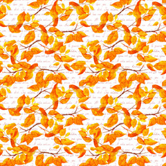 Wall Mural - watercolor yellow leaves, autumn branches. seamless pattern with 