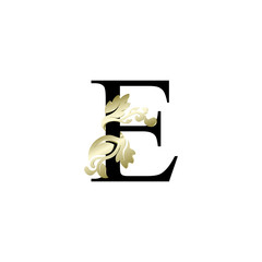 initial letter E luxury overlapping ornament gold color