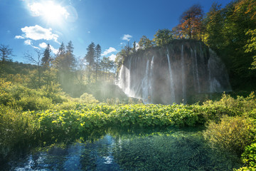 Canvas Print - waterfall in forest, plitvice lakes, croatia