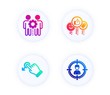 © blankstock - Employees teamwork, Drag drop and Like icons simple set. Button with halftone dots. Headhunting sign. Collaboration, Move, Social media likes. Person in target. People set. Vector