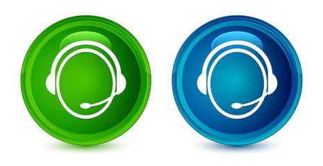 Wall Mural - Customer care service icon artistic shiny glossy blue and green round button set