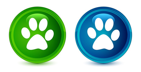 Wall Mural - Animal footprint icon artistic shiny glossy blue and green round button set