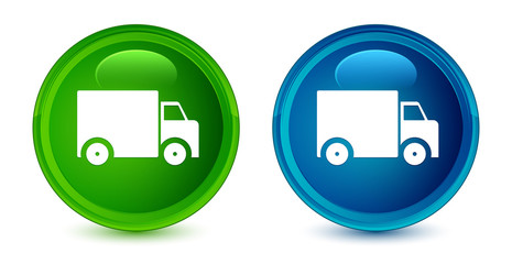 Wall Mural - Delivery truck icon artistic shiny glossy blue and green round button set