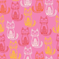 Wall Mural - Seamless vector pattern with cute colorful Kittens. Creative childish pink texture with cats. Great for fabric, textile, kids decor, girls wear. Vector Illustration