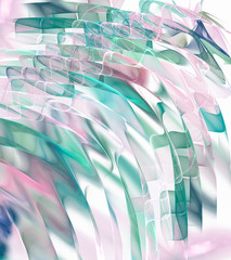 Transparent colorful waves in pastel colors flow diagonally against a light background. Abstract fractal background. 3d rendering. 3d illustration.